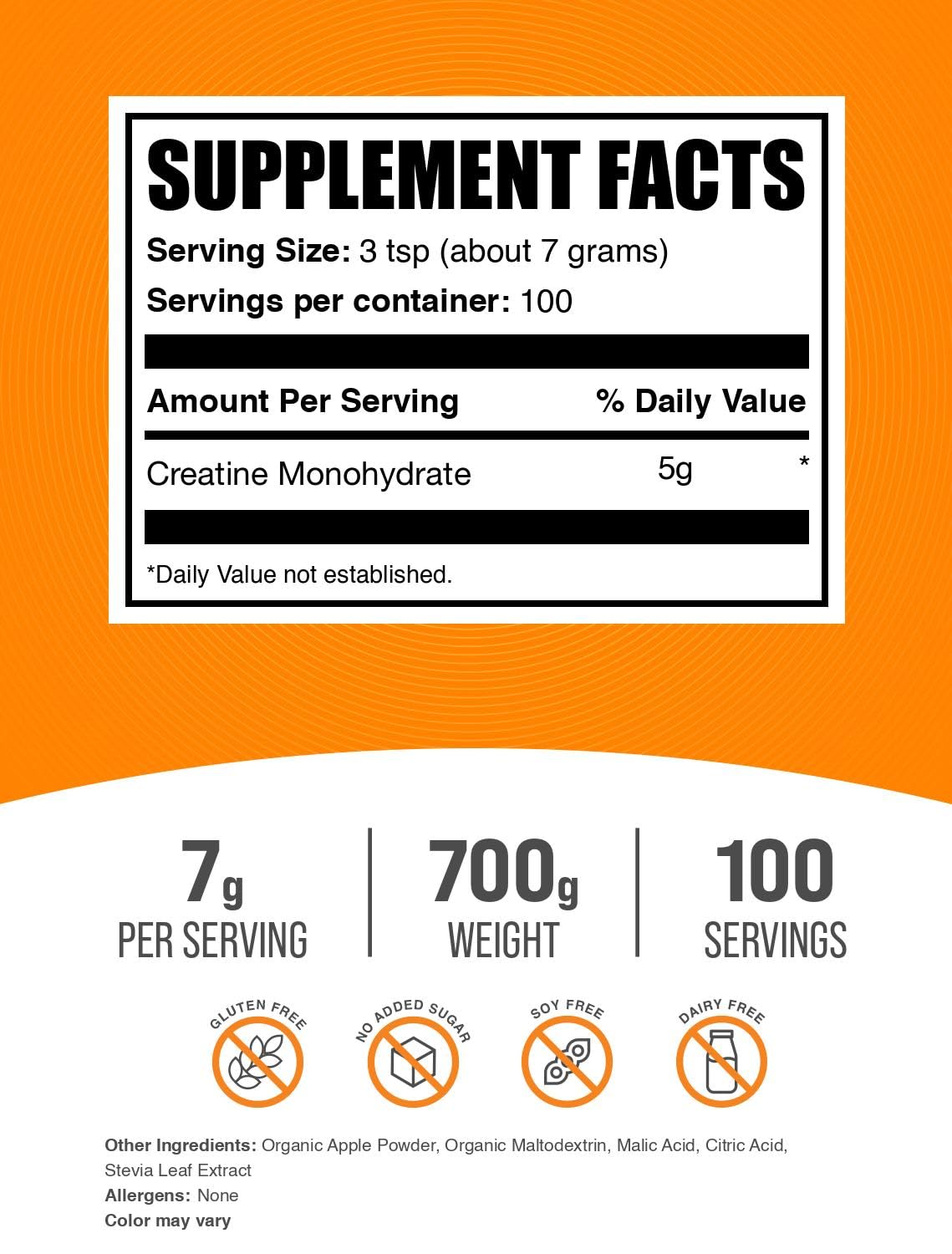 Micronized Creatine Monohydrate Powder, Sour Green Apple, 700g D982