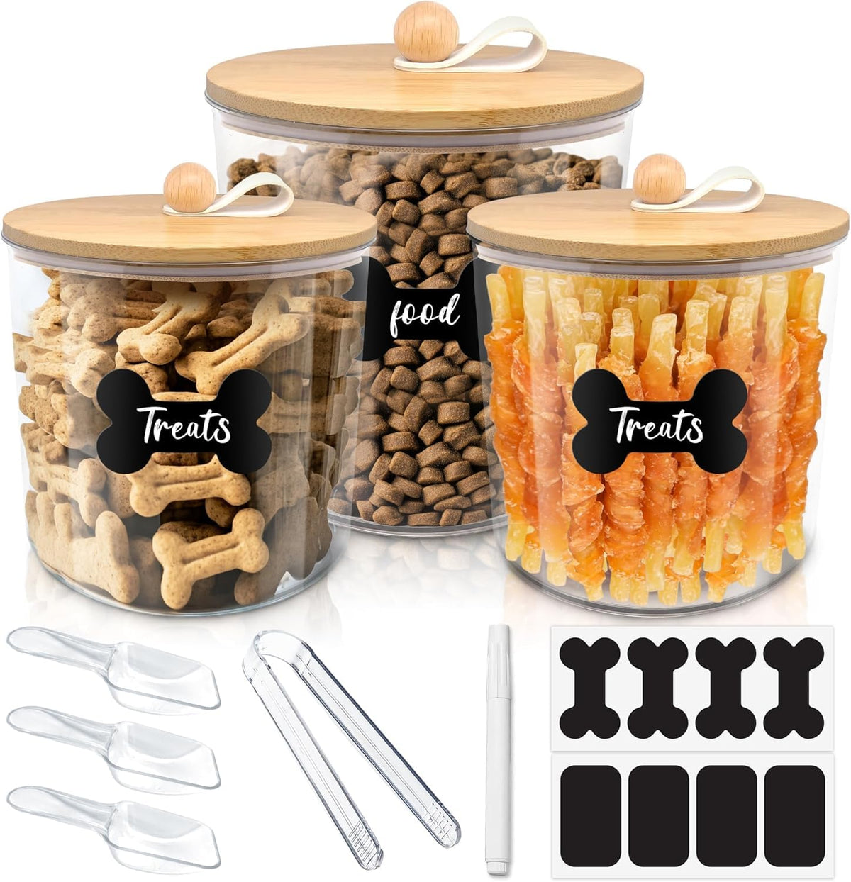 3 Pack Airtight Dog Food Storage Container with Bamboo Lids A88217