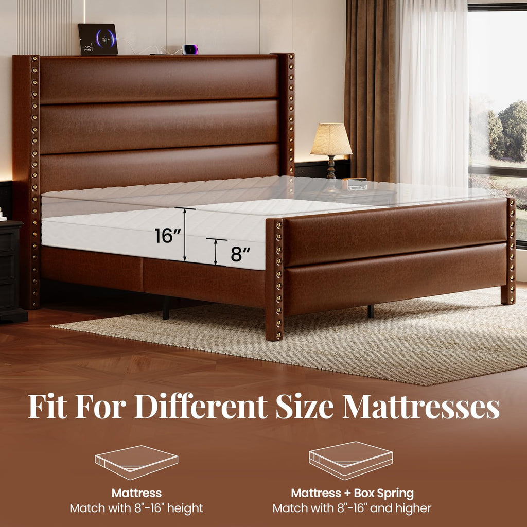 King Size Brown Faux Leather Platform Bed Frame E803500