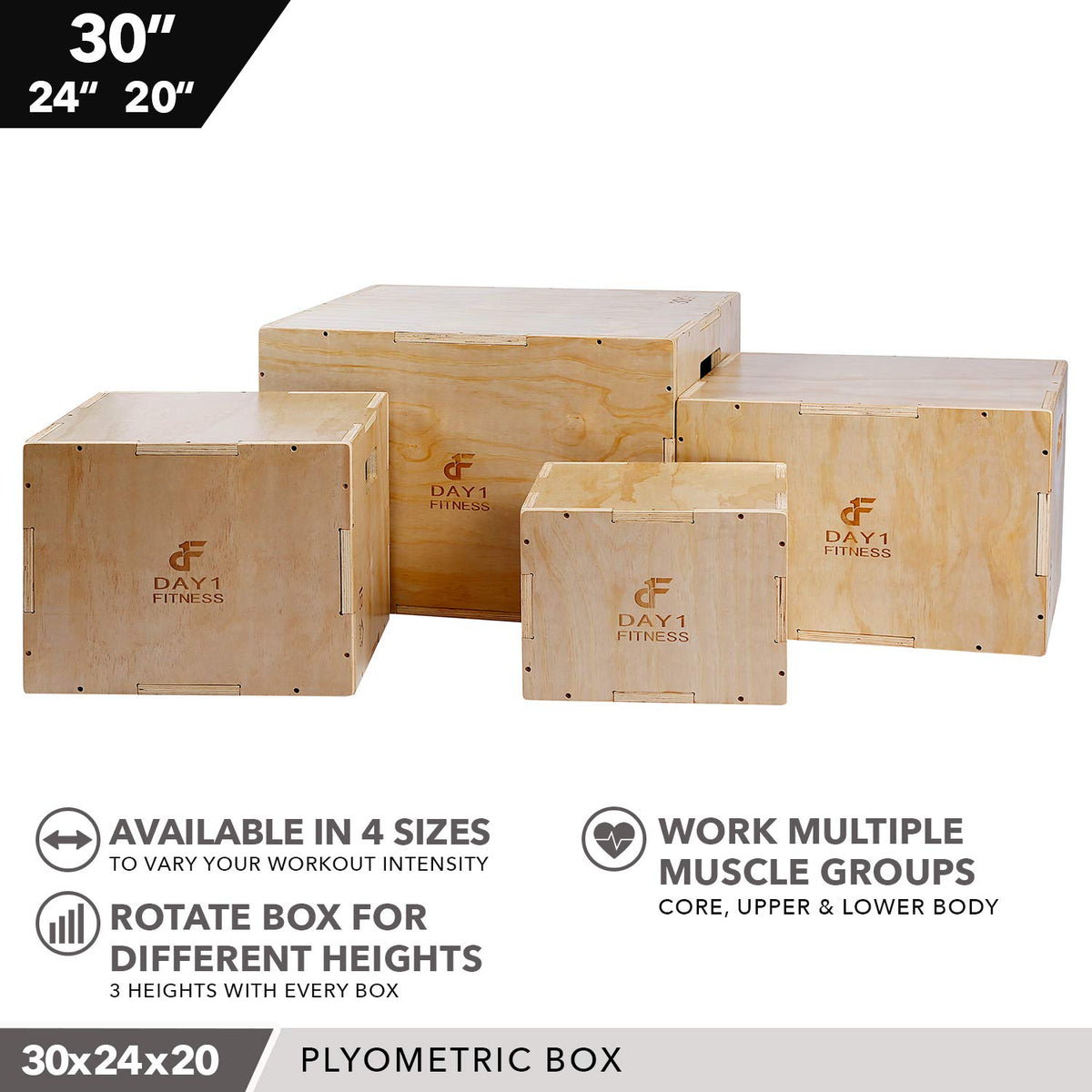 Wood Plyometric Box 30/24/20 3-in-1 Non-Slip W354