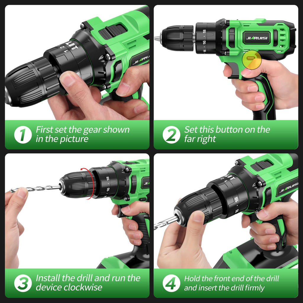 20V Cordless Drill Set with Battery Charger and Carrying Case, Green H442952