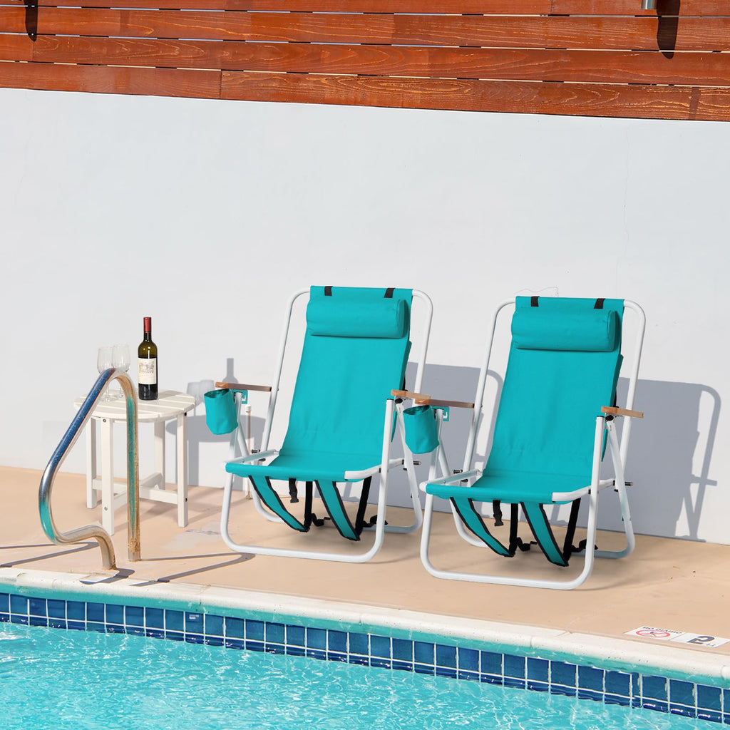 2 Pack Green Portable Folding Beach Chair with Cup Holder N552653