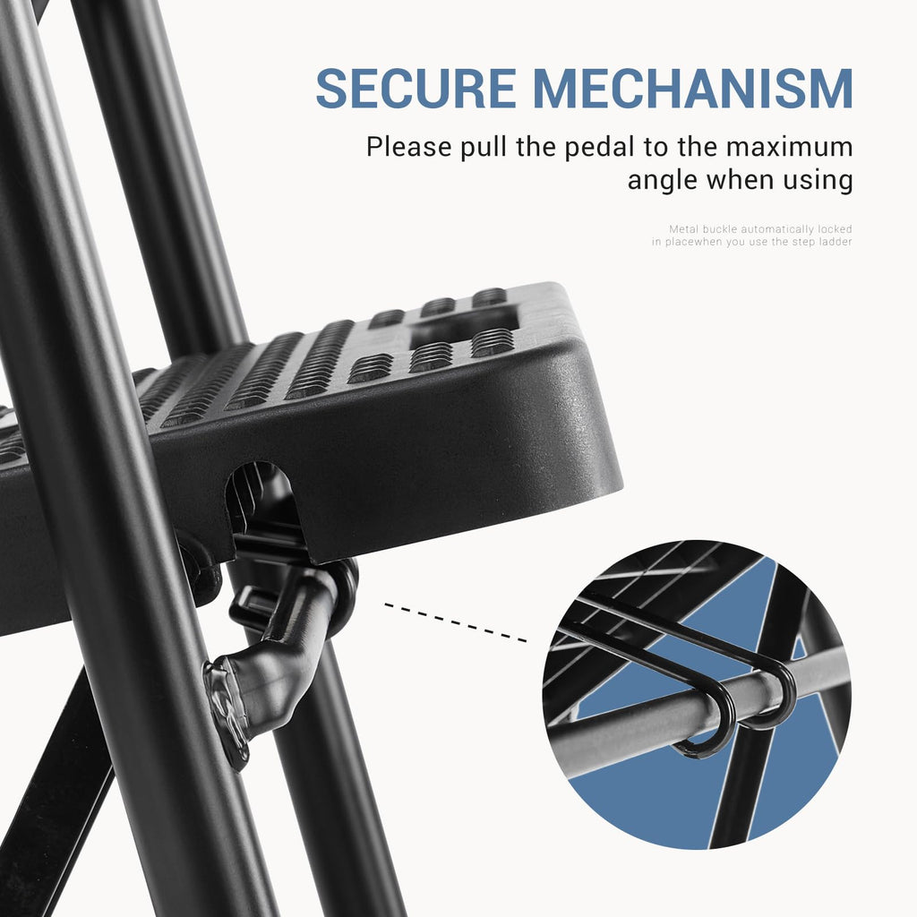 2 Step Stool with Anti-Slip Pedal & Handrail, 330lbs, Black C7365