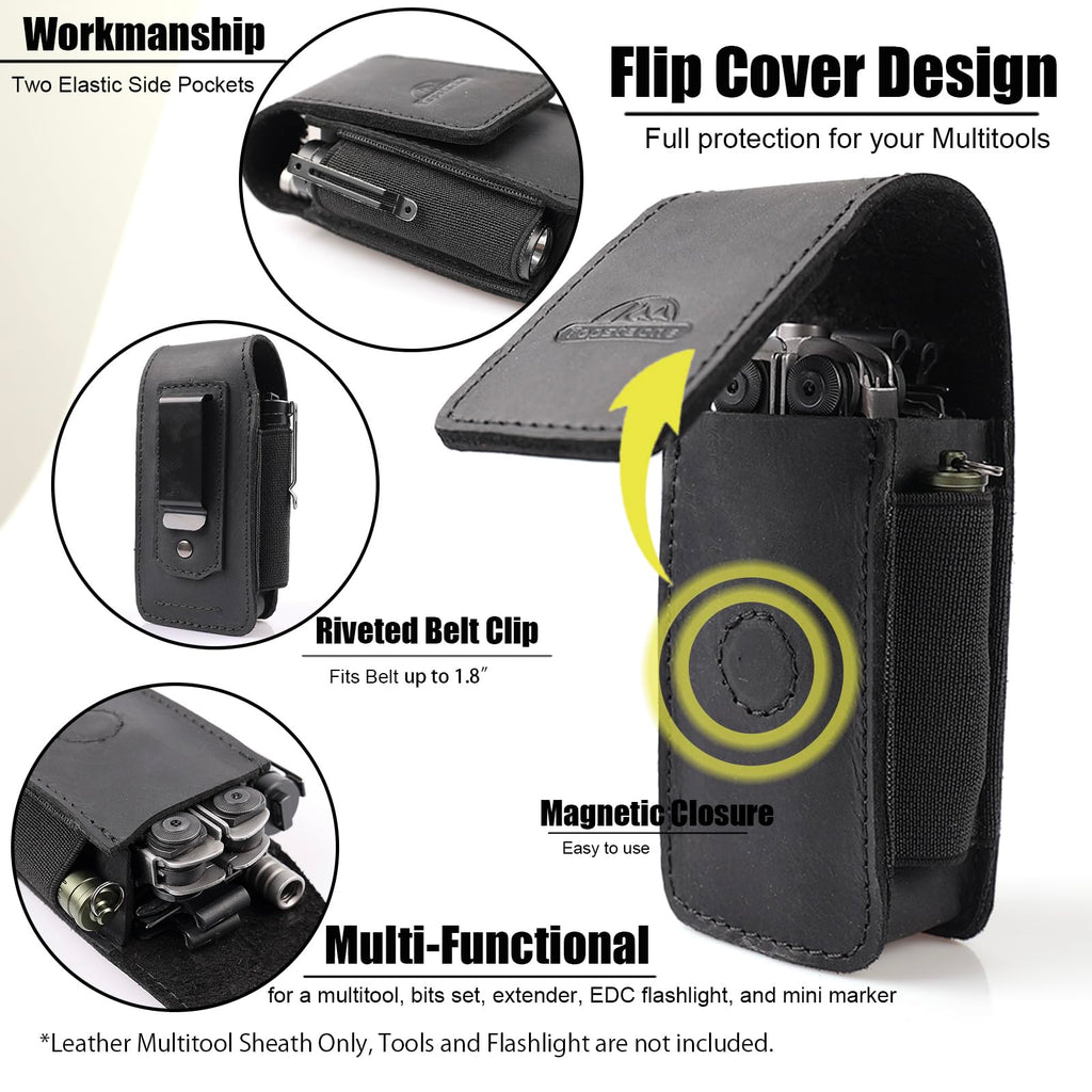Leather Multitool Sheath with Belt Clip and Magnetic Closure H40011