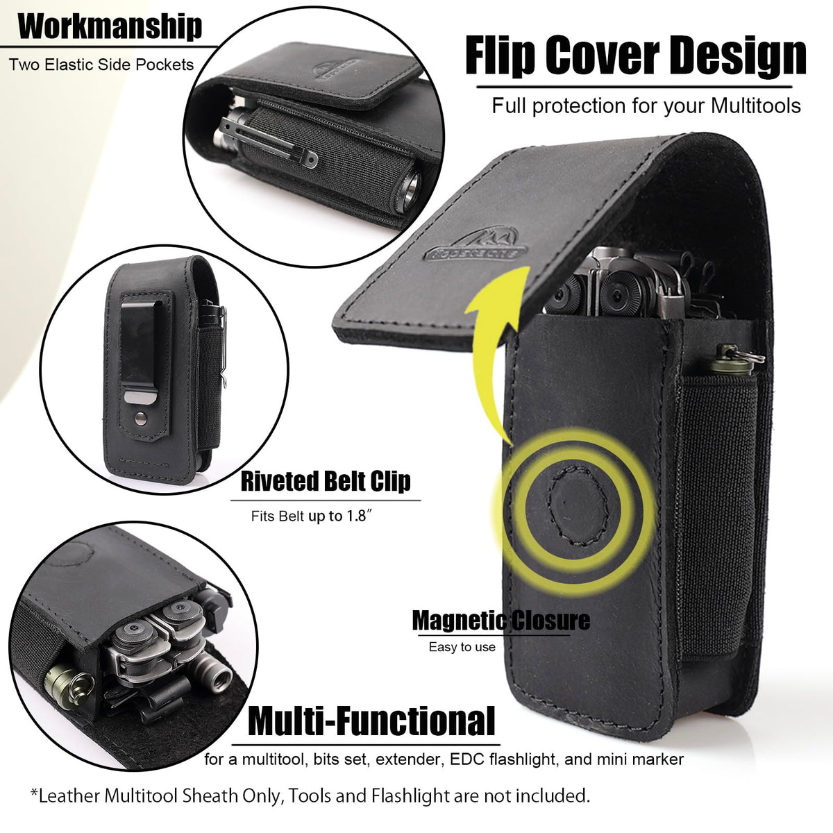 Leather Multitool Sheath with Belt Clip and Magnetic Closure H40011