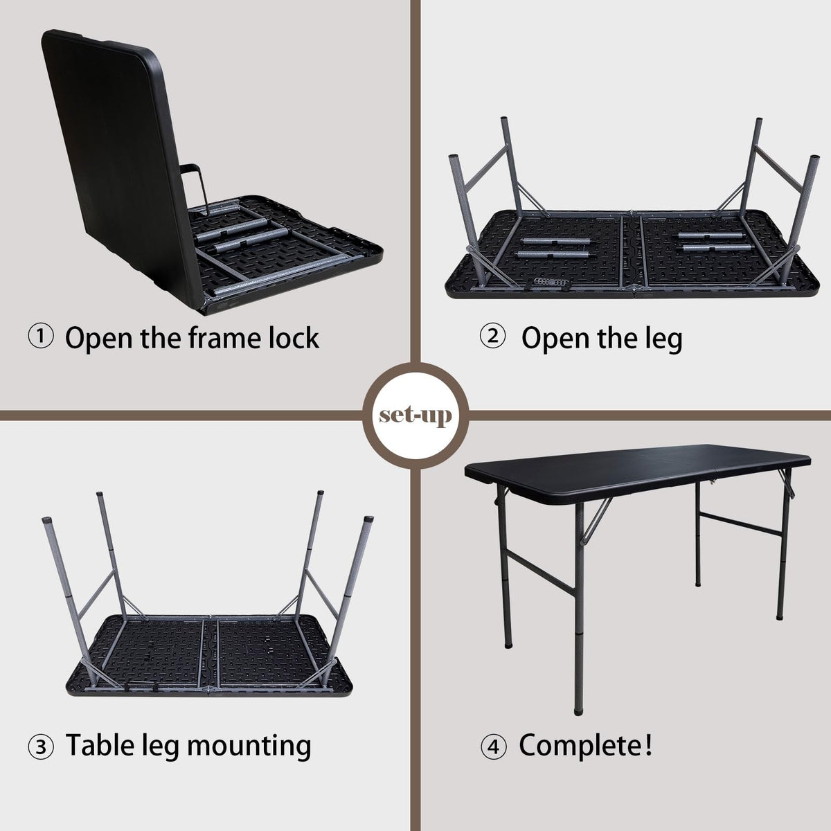 4 Foot Heavy Duty Fold-in-Half Folding Table with Handle R86600