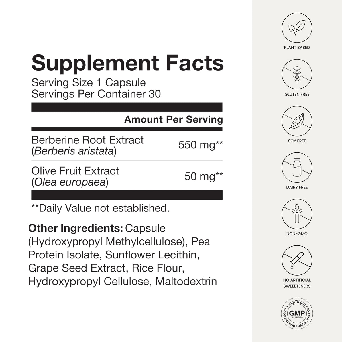 550mg Berberine Capsules 30 Ct W90950
