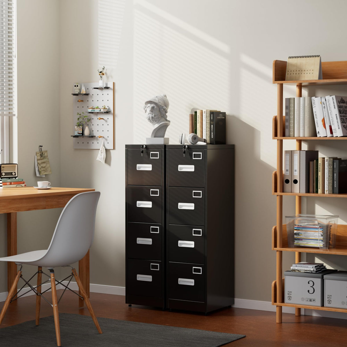 Black 4-Drawer Metal File Cabinet with Lock Y6593