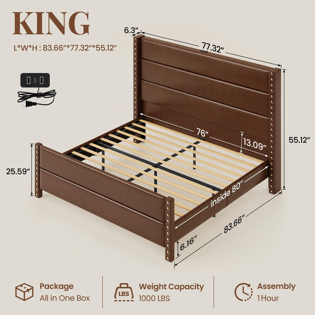 King Size Brown Faux Leather Platform Bed Frame E803500