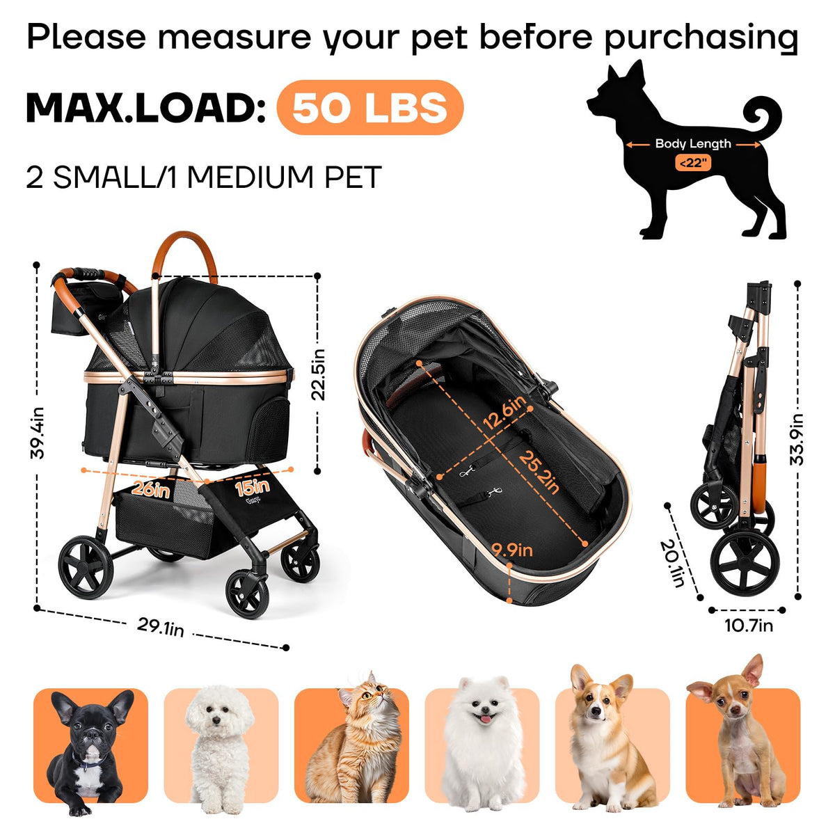 Black 3-in-1 Pet Stroller N66264