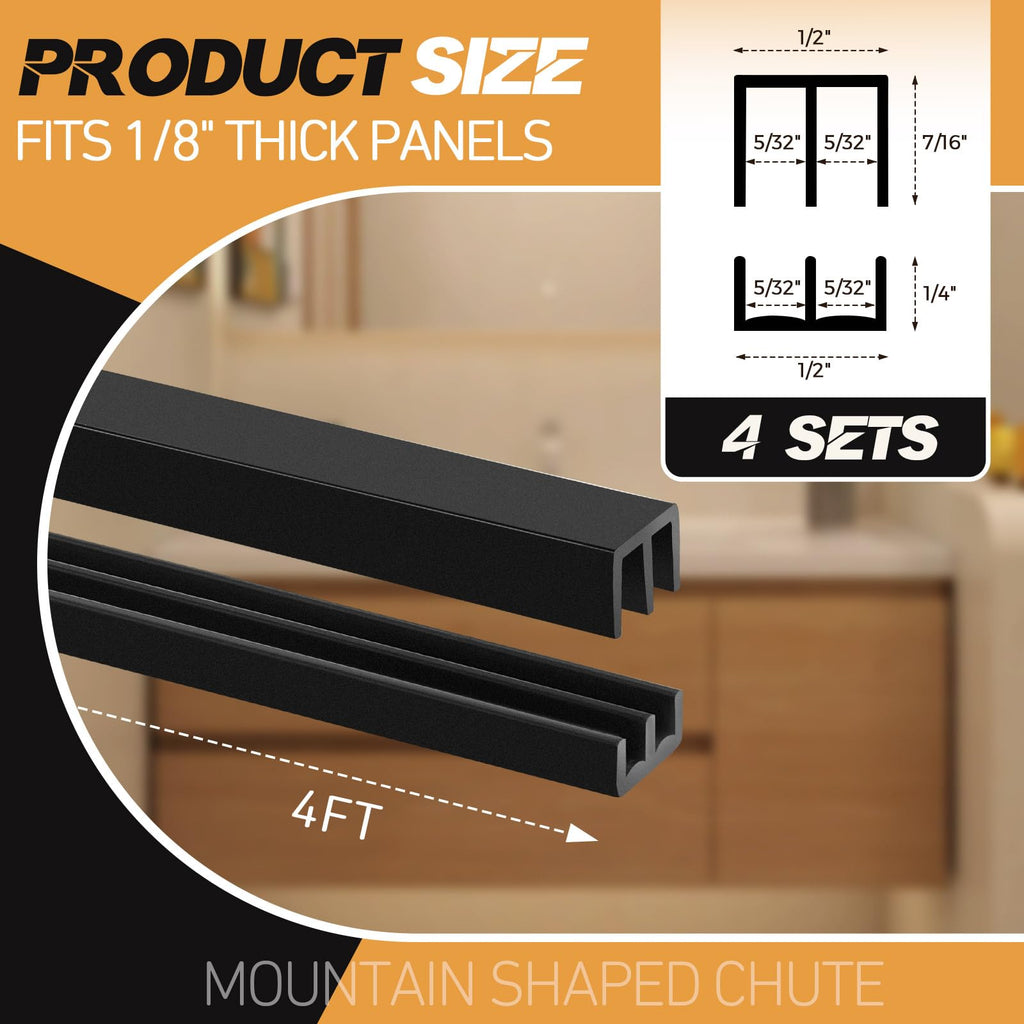 4 Sets 4ft 1/8" Sliding Door Track T614