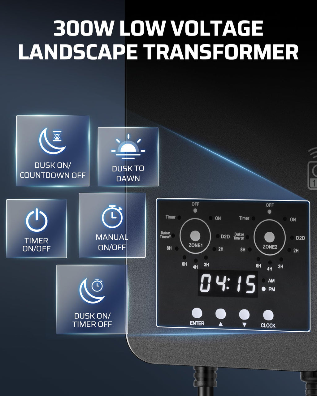 300W Low Voltage Transformer with Remote Photocell Sensor & Timer X7411