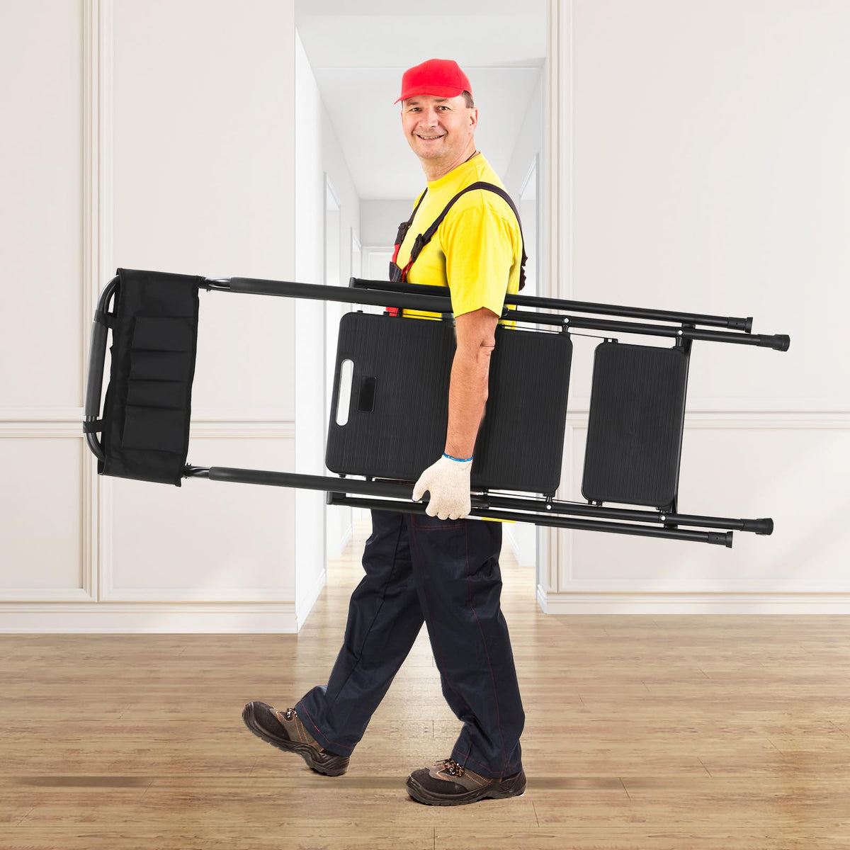 3-Step Ladder with Anti-Slip Platform, 330 lbs Capacity, Steel Frame J90052