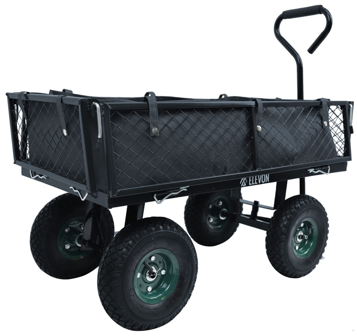 Heavy Duty Garden Cart, 400 Lb Capacity, Mesh Steel Folding Utility Wagon, Black O741