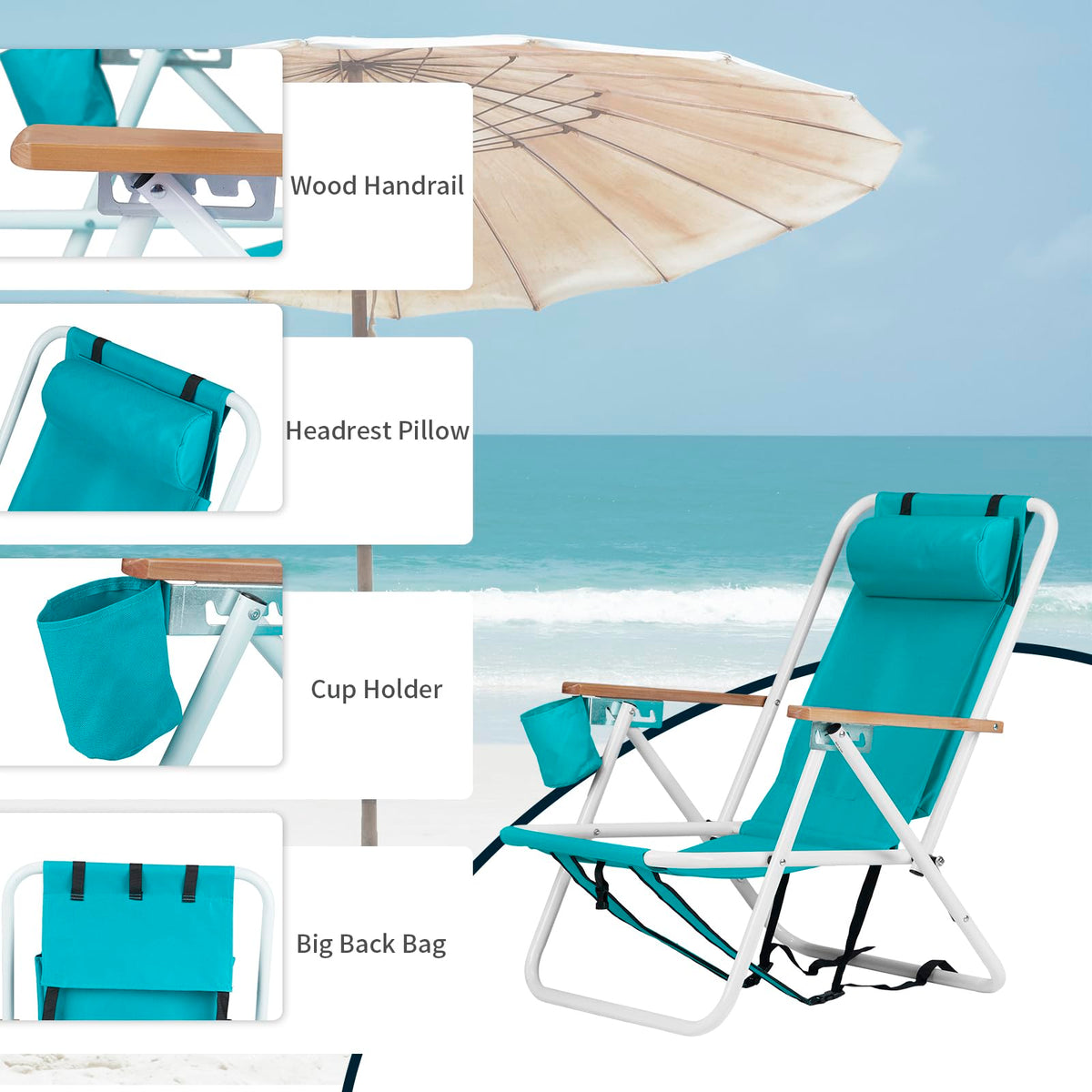 2 Pack Green Portable Folding Beach Chair with Cup Holder N552653