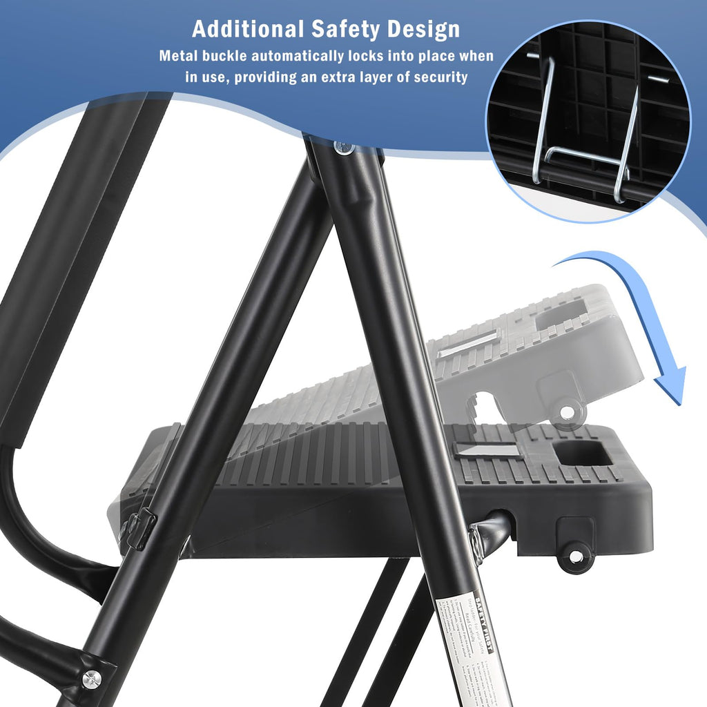3-Step Ladder with Anti-Slip Platform, 330 lbs Capacity, Steel Frame J90052