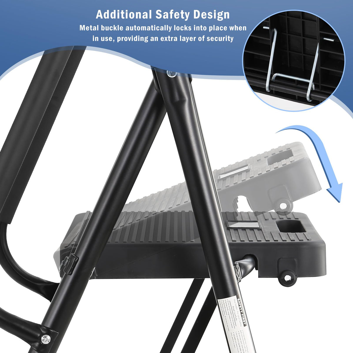 3-Step Ladder with Anti-Slip Platform, 330 lbs Capacity, Steel Frame J90052