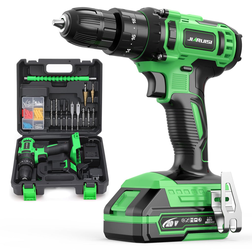 20V Cordless Drill Set with Battery Charger and Carrying Case, Green H442952