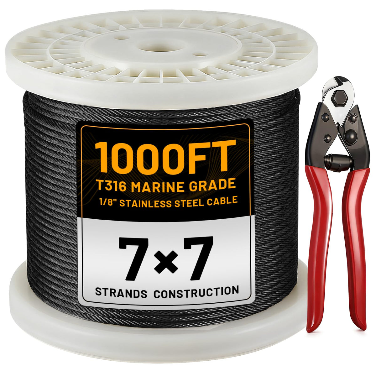 1/8" Stainless Steel Cable 1000FT T316 Wire Rope F7138