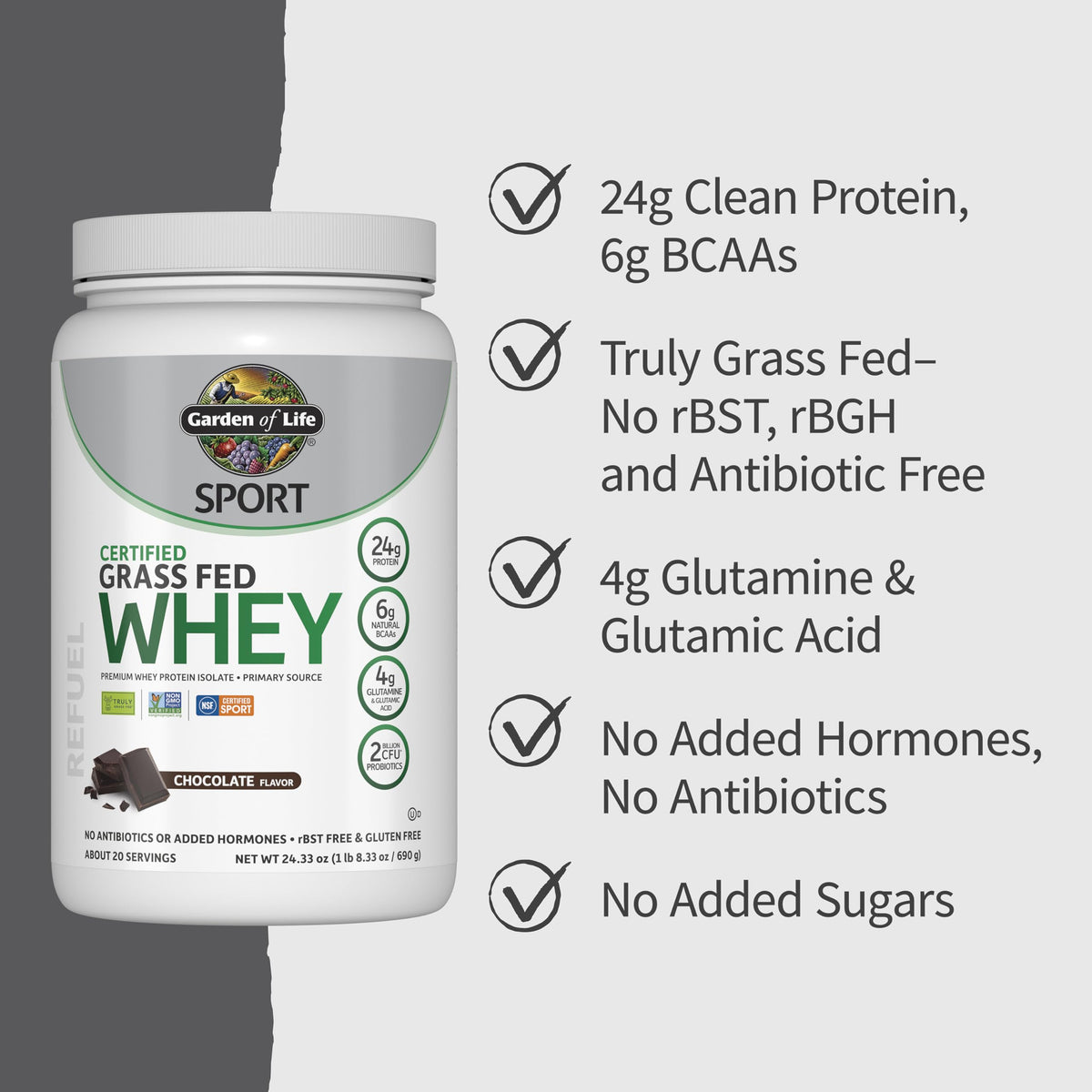 Grass Fed Whey Protein Powder, Chocolate, 20 Servings Y365524