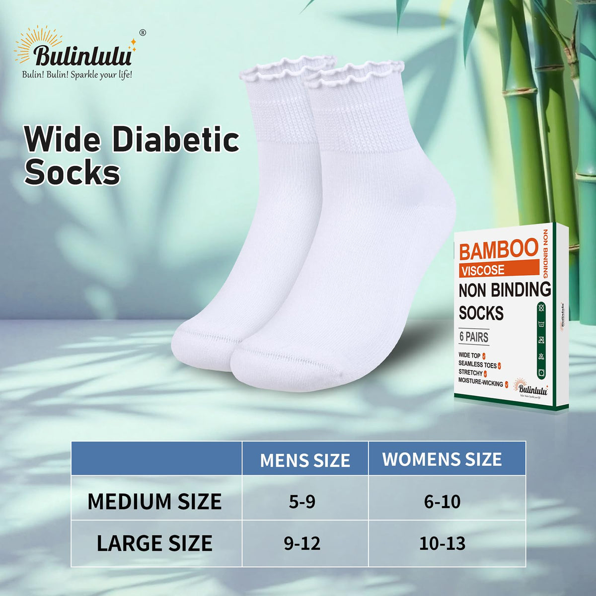 Women's 6 Pairs Non-Binding Diabetic Socks Size 9-11 K9934