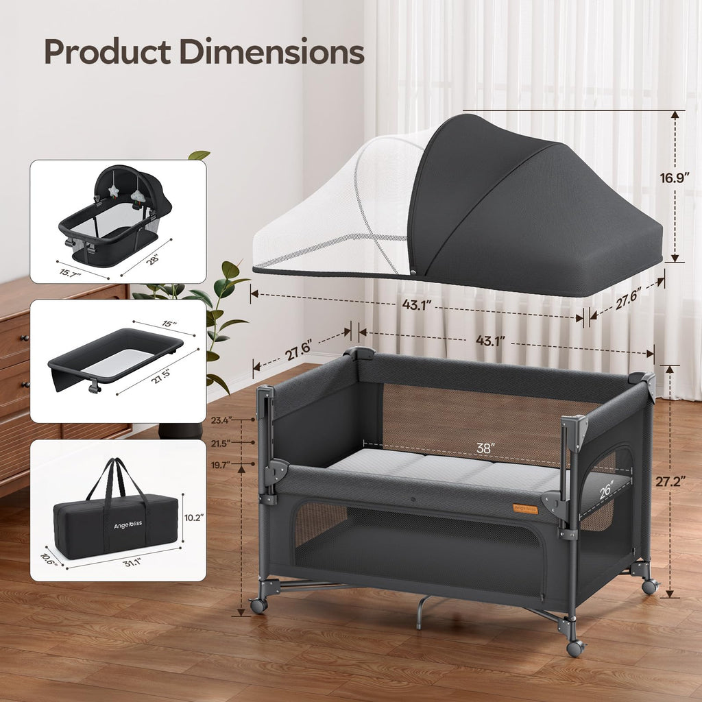 5-in-1 Baby Bassinet Bedside Crib with Changing Table S317815