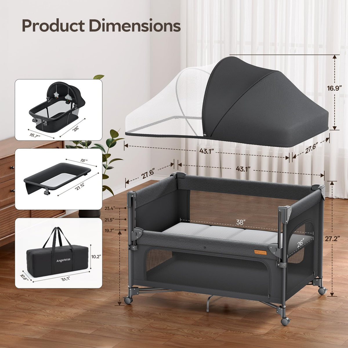 5-in-1 Baby Bassinet Bedside Crib with Changing Table S317815