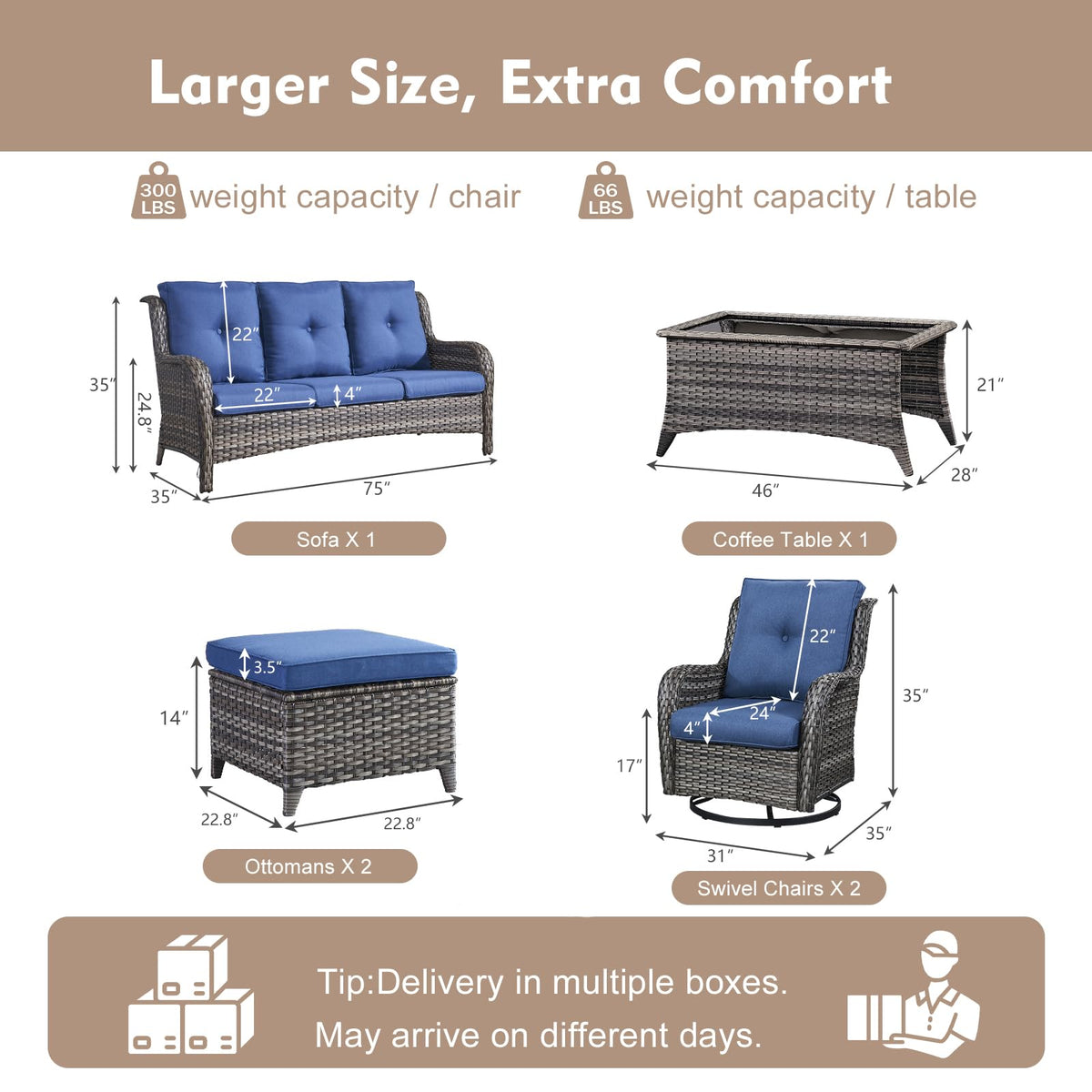 Grey Wicker 6 Piece Patio Furniture Set Q562