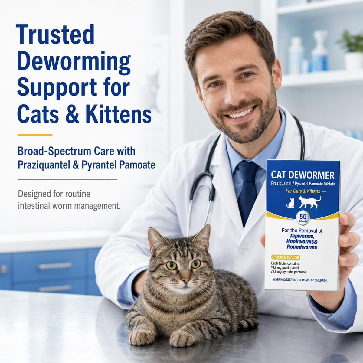 Cat Dewormer Tablets for Tapeworms, Roundworms and Hookworms R958874