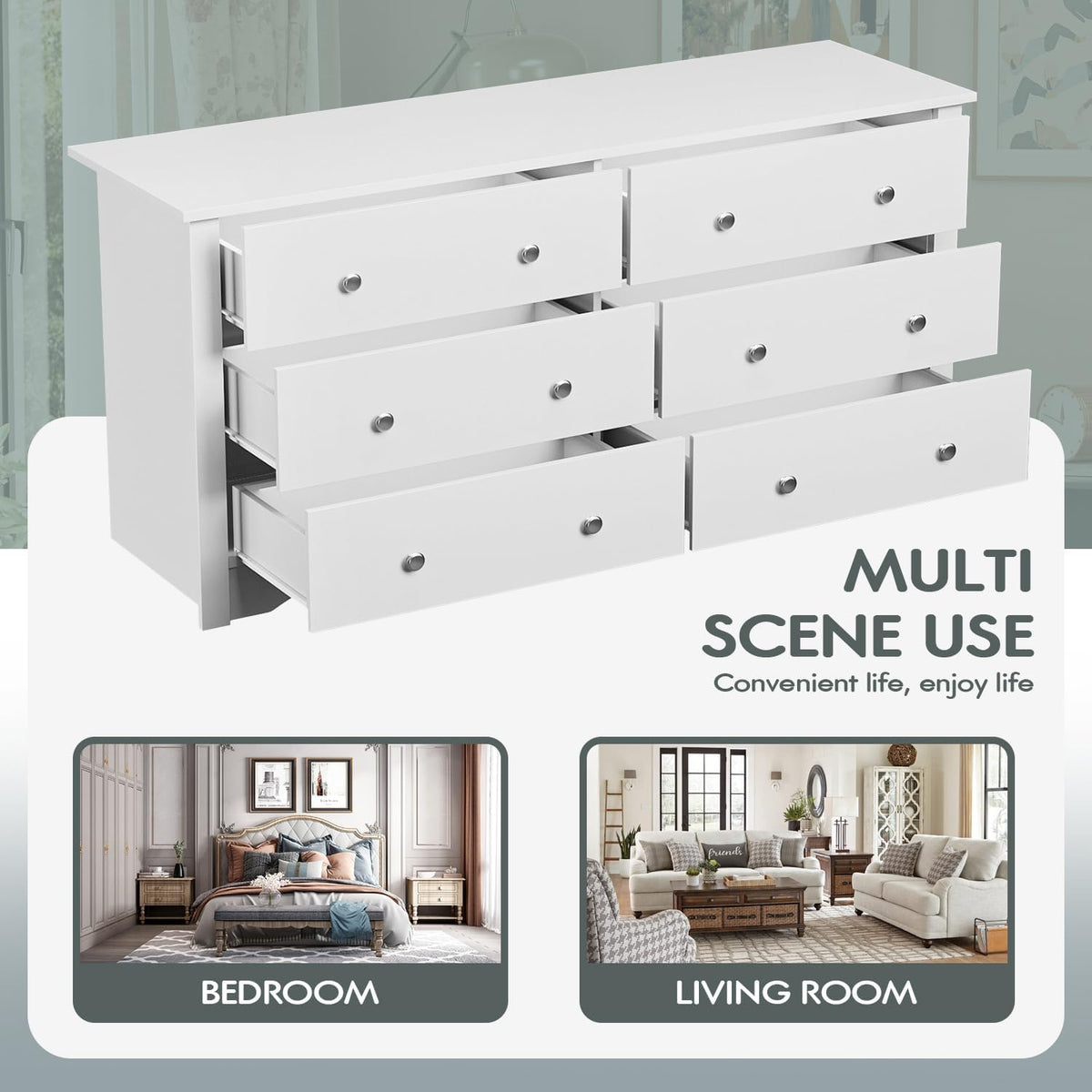White 6 Drawer Wood Dresser M93724