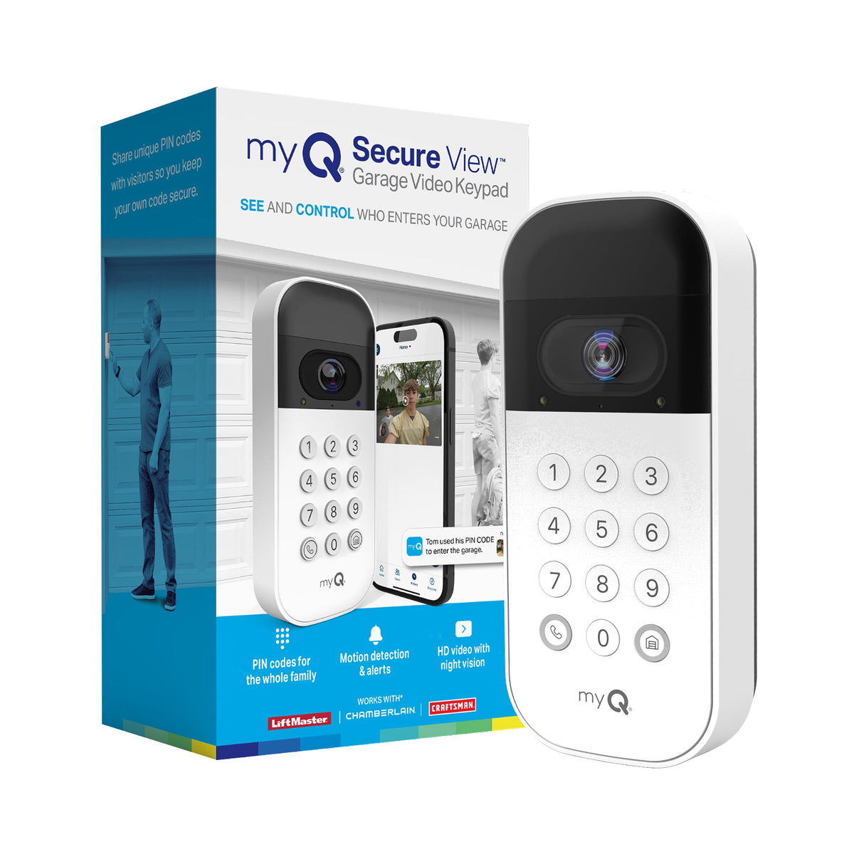 Smart Garage Door Video Keypad with Wide-Angle Camera, White A9502