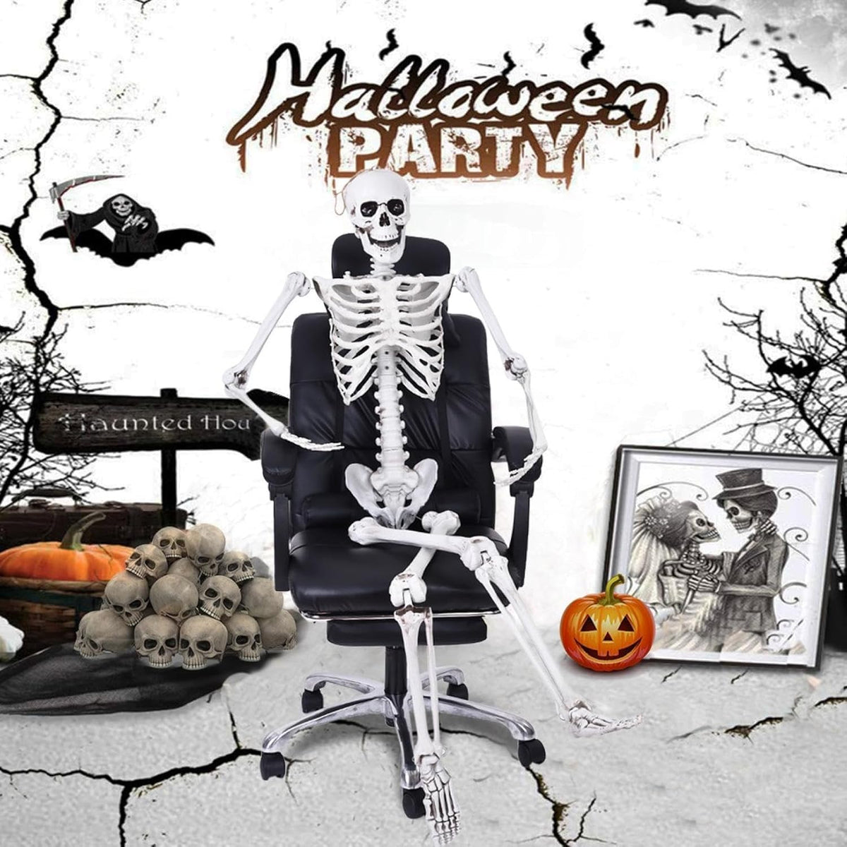 5.4Ft Posable Life Size Full Body Skeleton with Movable Joints N631633