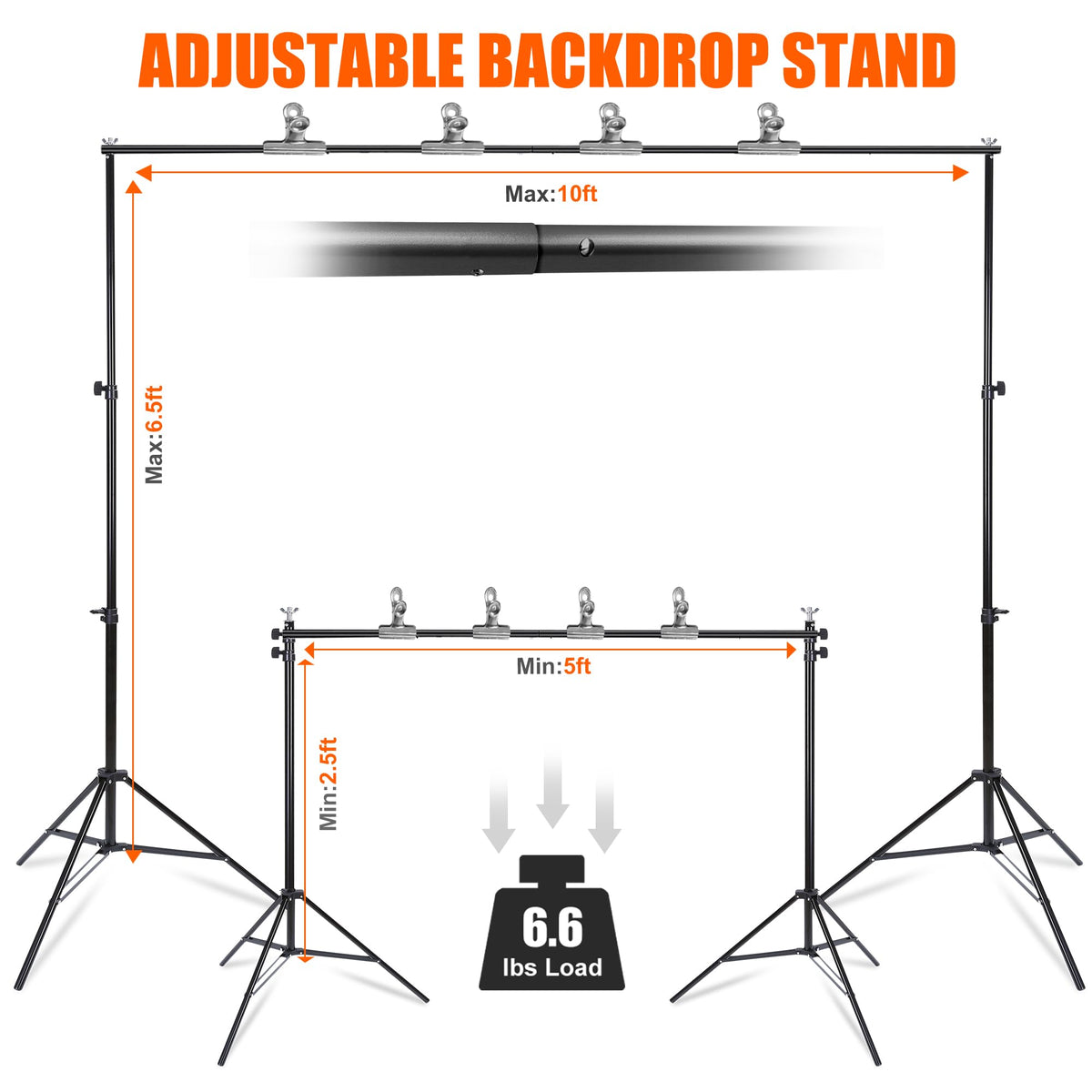 6.5x10FT Portable Backdrop Stand Kit with 4 Steel Clamps Carrying Bag S36848
