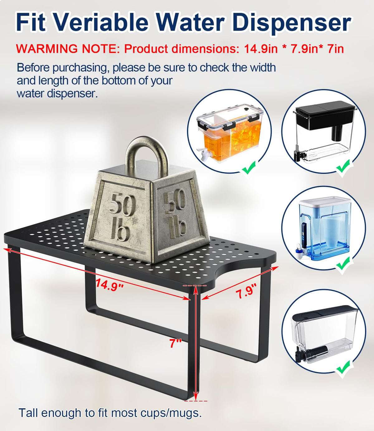 Water Filter Dispenser Stand with Drip Tray Black K1280