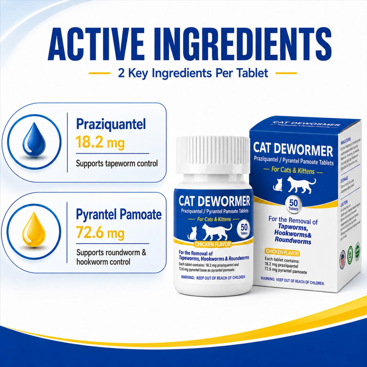 Cat Dewormer Tablets for Tapeworms, Roundworms and Hookworms R958874