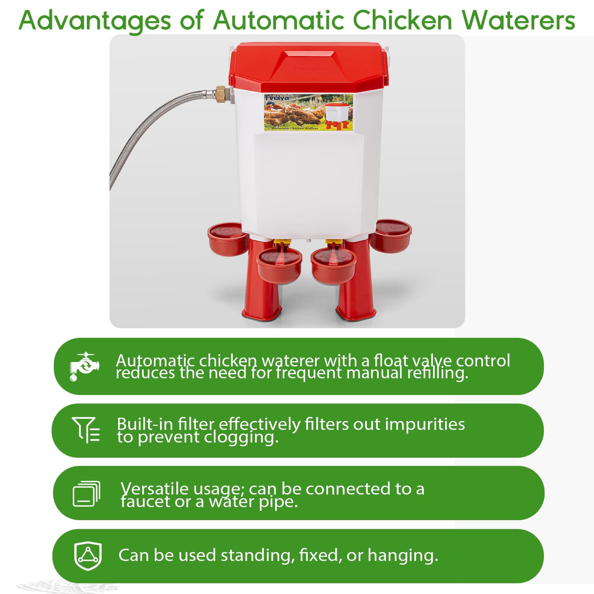 Automatic Chicken Waterer with Stainless Steel Hose H385551