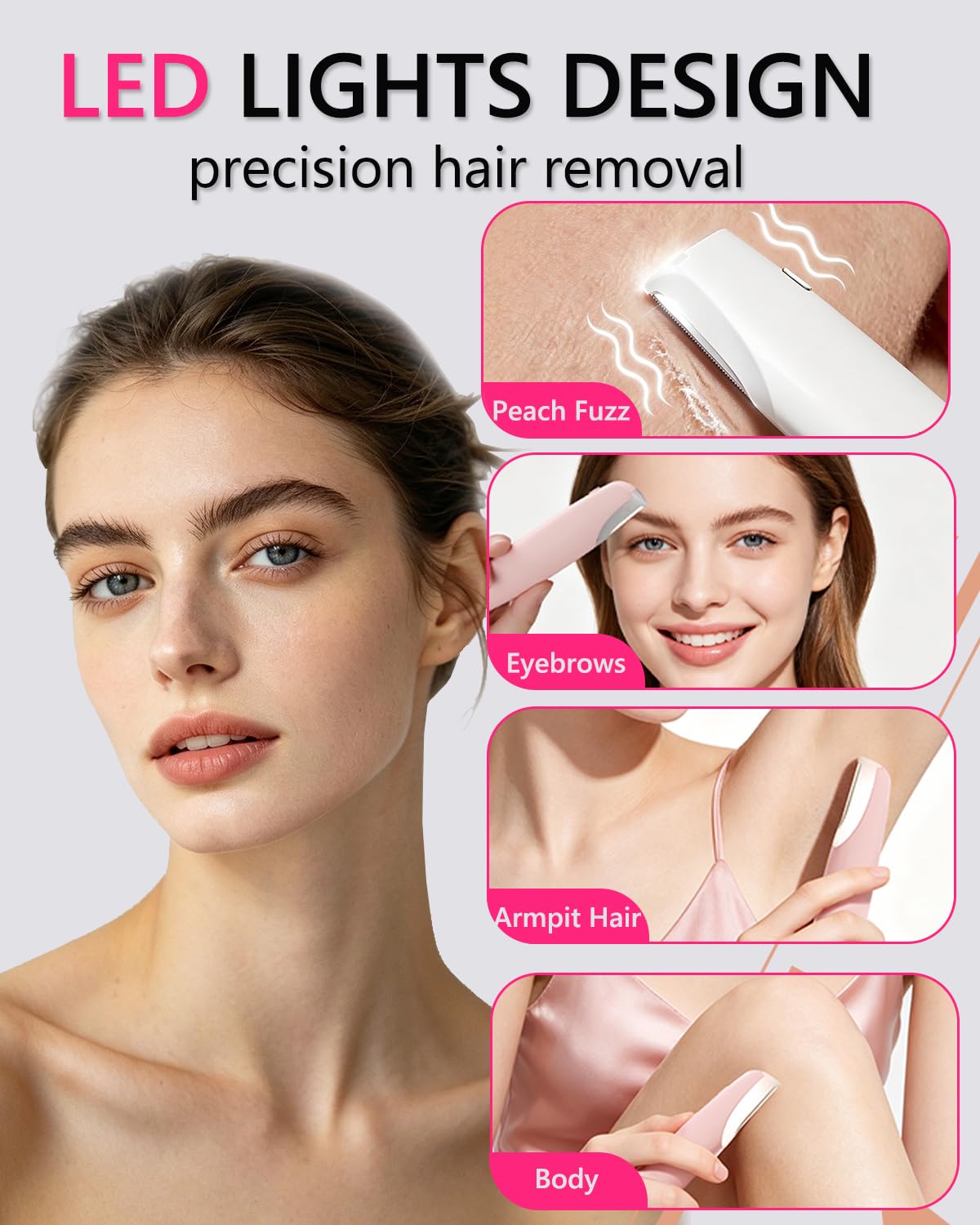 Sonic Facial Hair Remover with LED Light, 4 Replacement Blades W95176
