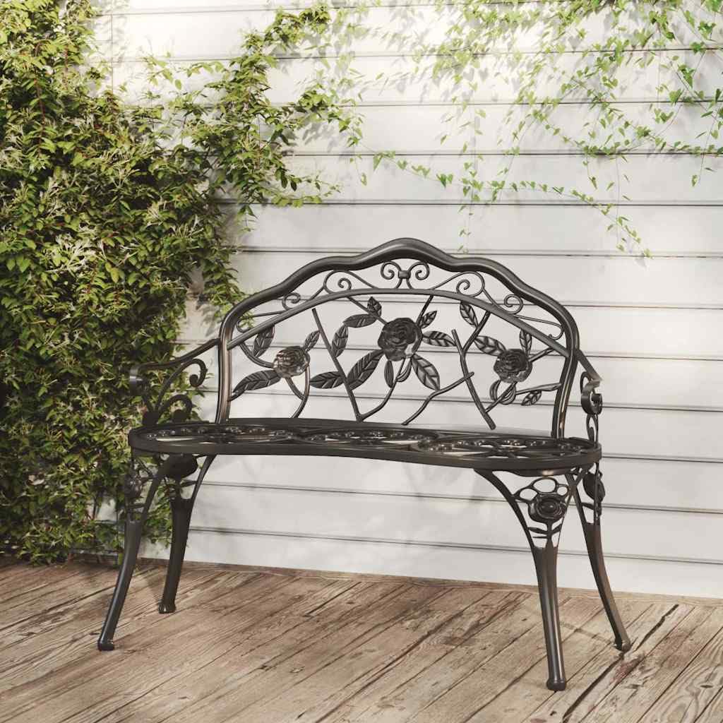 Cast Aluminum Black Patio Bench with Backrest Q742244