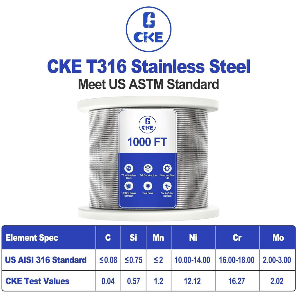 1/8" Stainless Steel Wire Rope Cable 7x7 Strands O6707