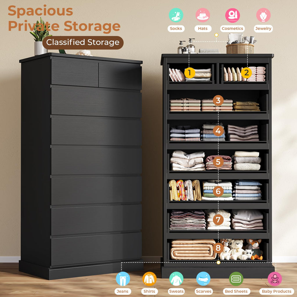 Black 8 Drawer Wood Dresser A78290