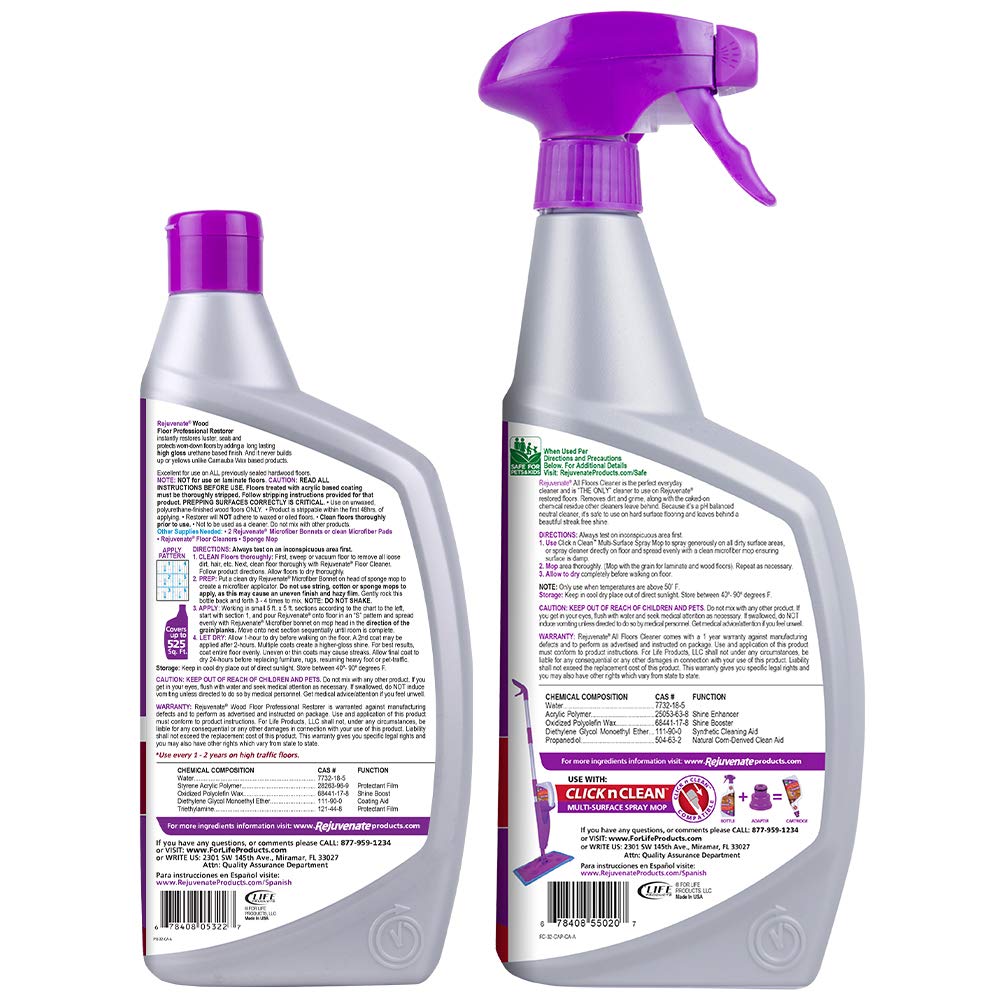 Wood Floor Restorer and Polish with High Gloss Finish 32oz and PH Balanced Floor Cleaner L515407