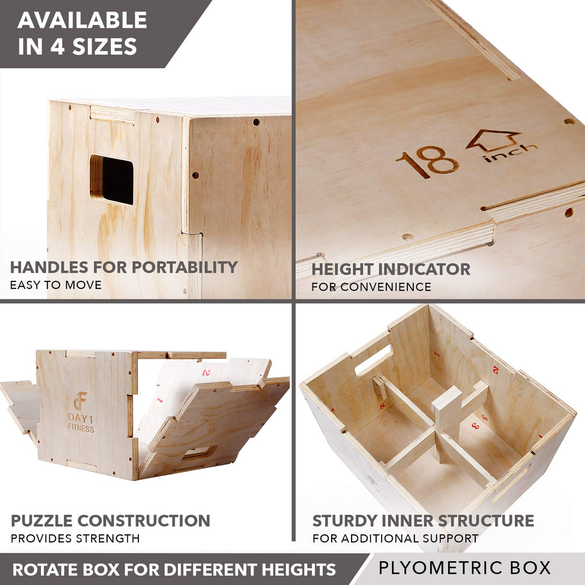Wood Plyometric Box 30/24/20 3-in-1 Non-Slip W354