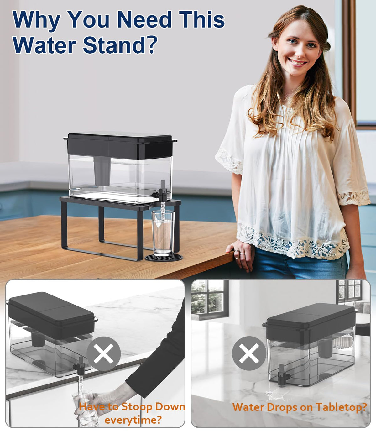 Water Filter Dispenser Stand with Drip Tray Black K1280