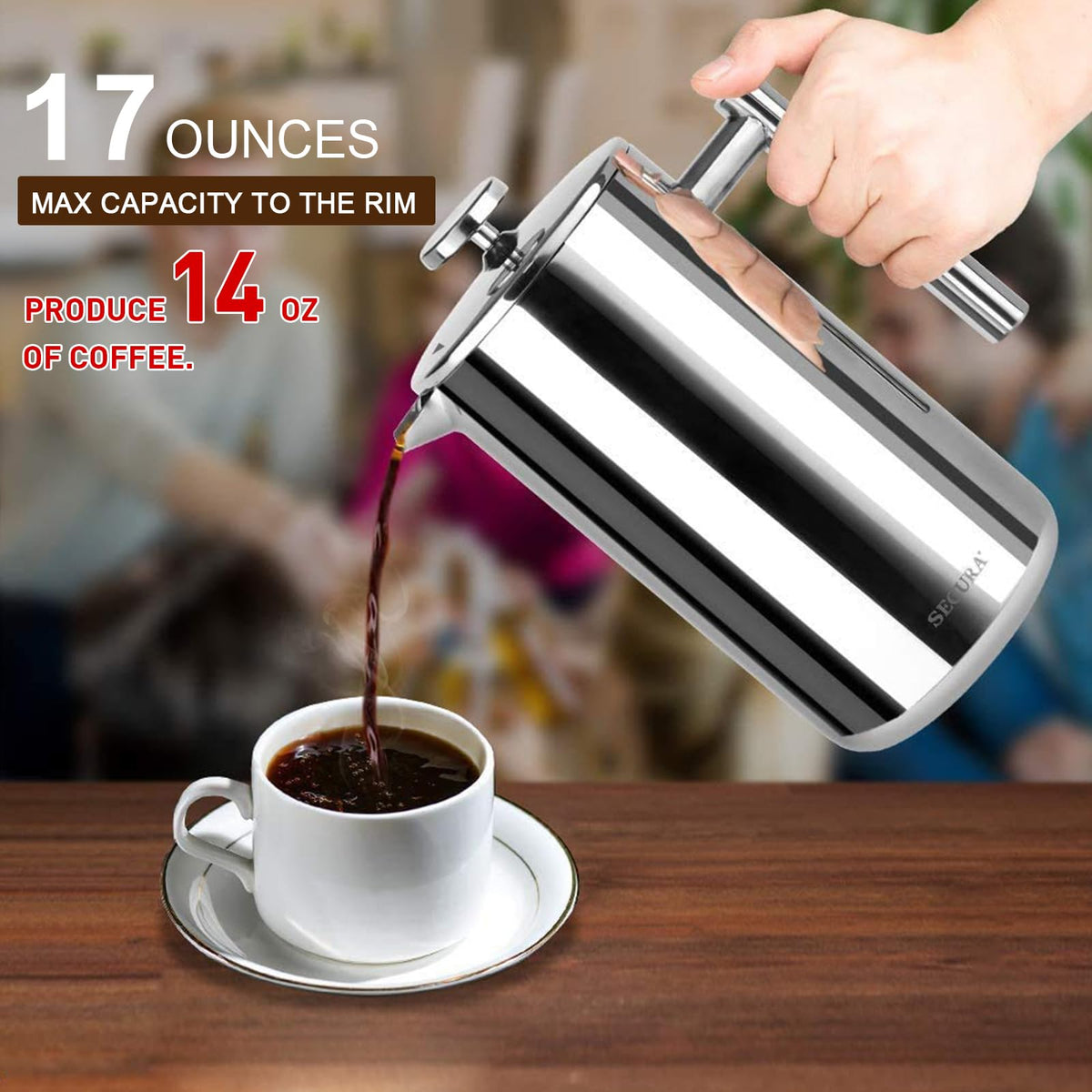 French Press Coffee Maker 304 Grade Stainless Steel Insulated 17oz G61325