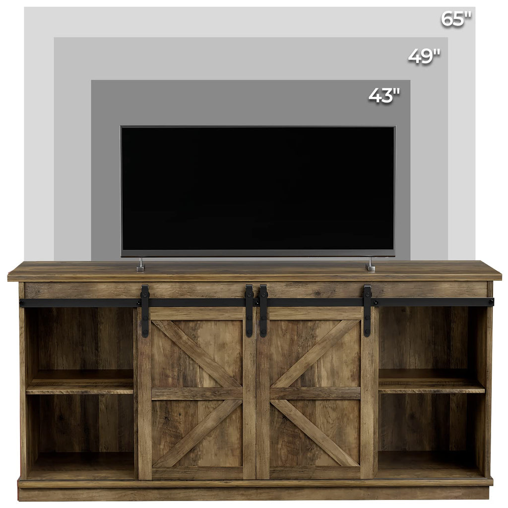 Farmhouse TV Stand for 65 Inch TV with Sliding Barn Doors and Storage Cabinets U438