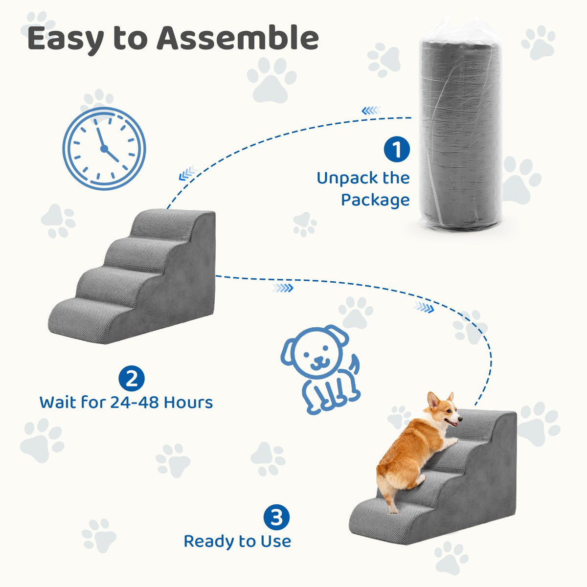 Grey 4-Step Curved Pet Dog Stairs G244545