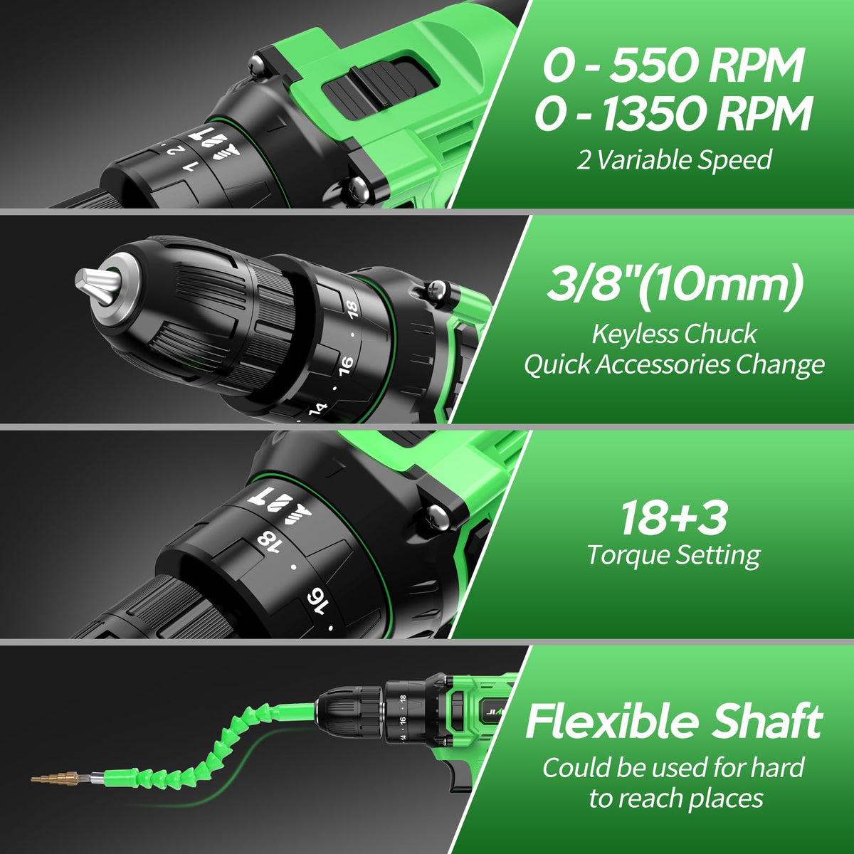 20V Cordless Drill Set with Battery Charger and Carrying Case, Green H442952