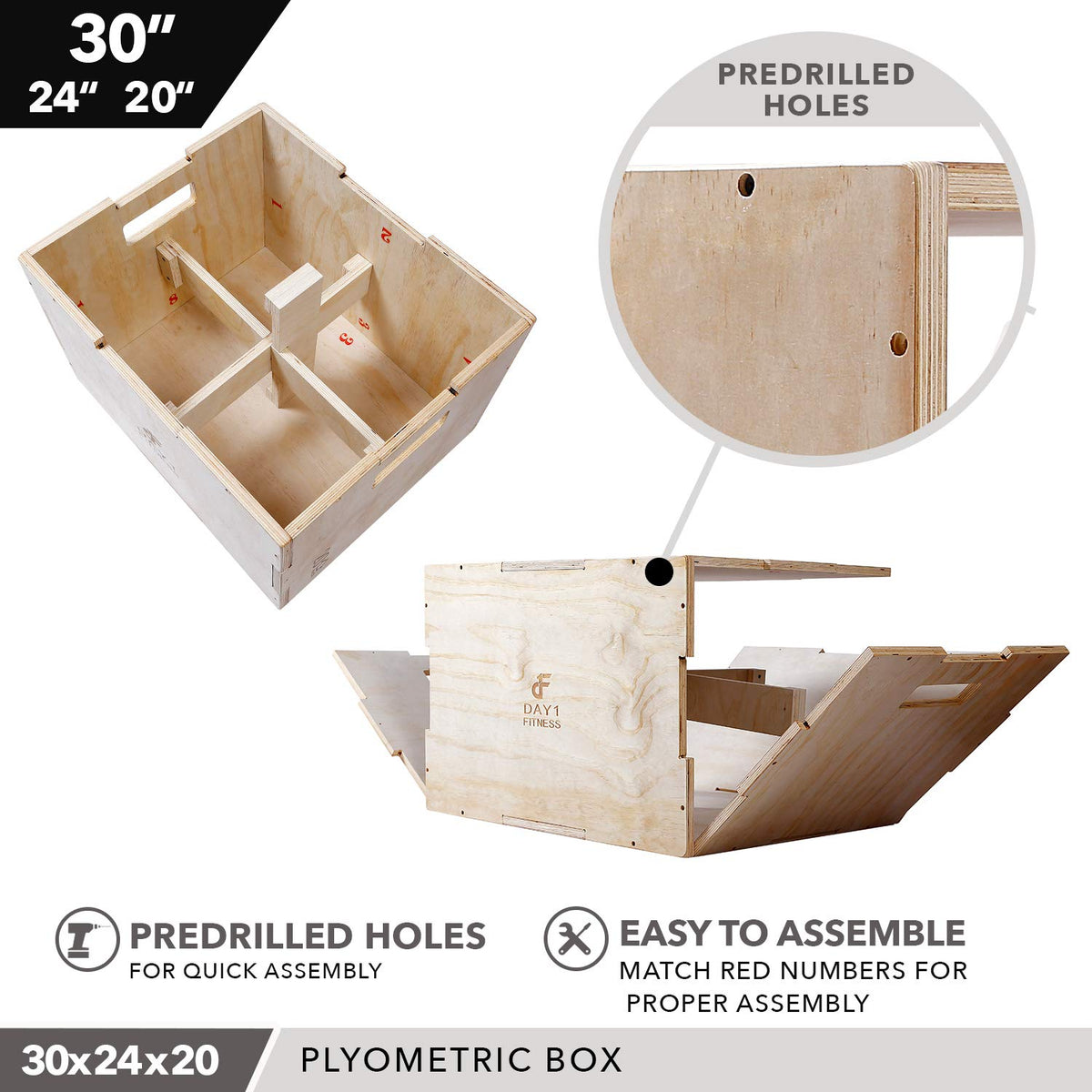 Wood Plyometric Box 30/24/20 3-in-1 Non-Slip W354