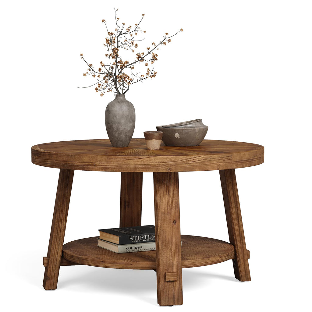Solid Wood 2-Tier Round Coffee Table with Storage D24261