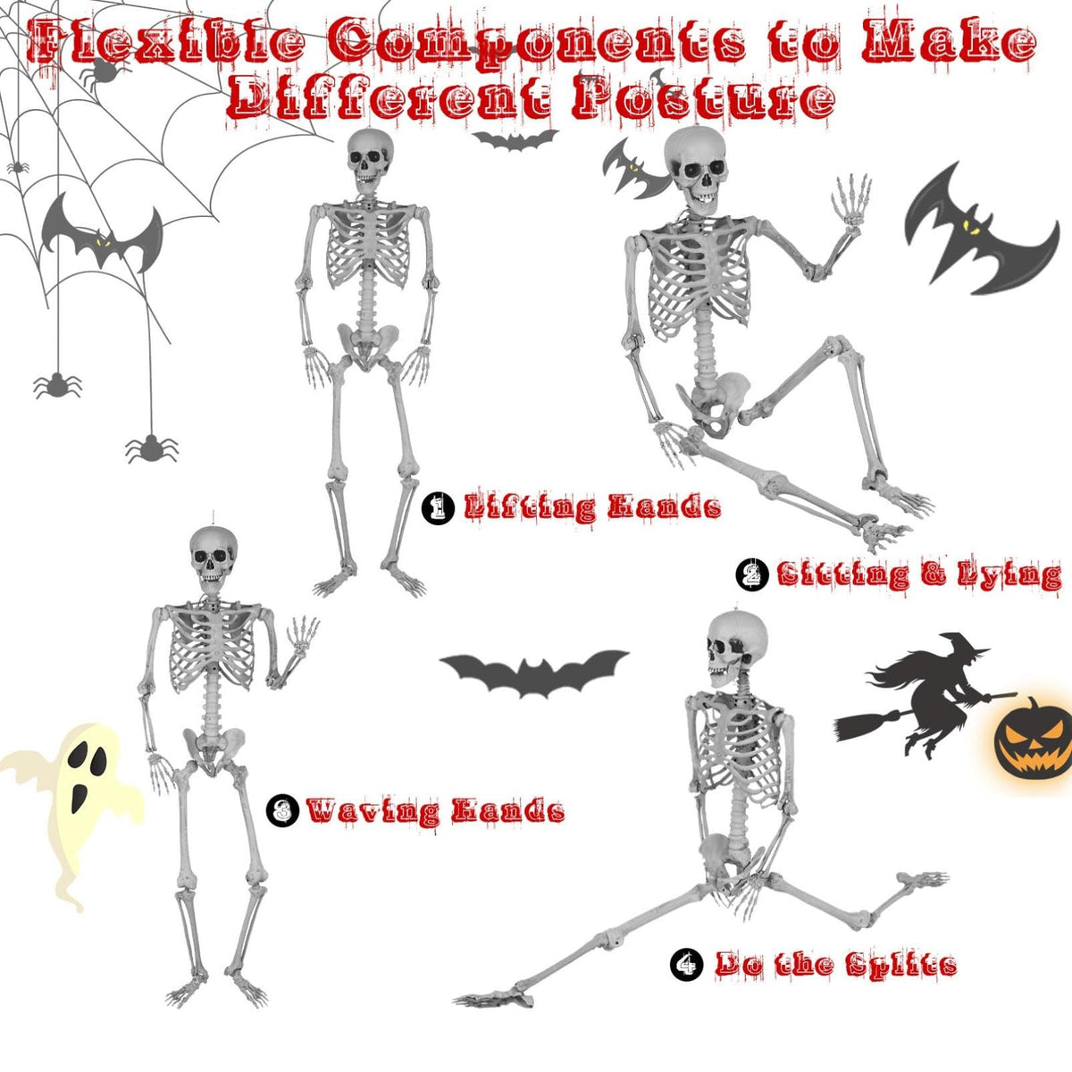 5.4Ft Posable Life Size Full Body Skeleton with Movable Joints N631633